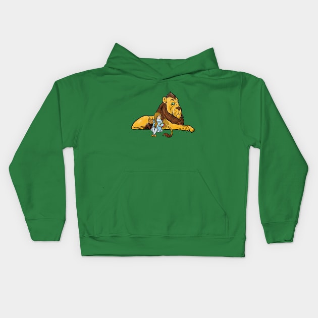 Vintage Wizard of Oz Cowardly Lion and Dorothy Kids Hoodie by MasterpieceCafe